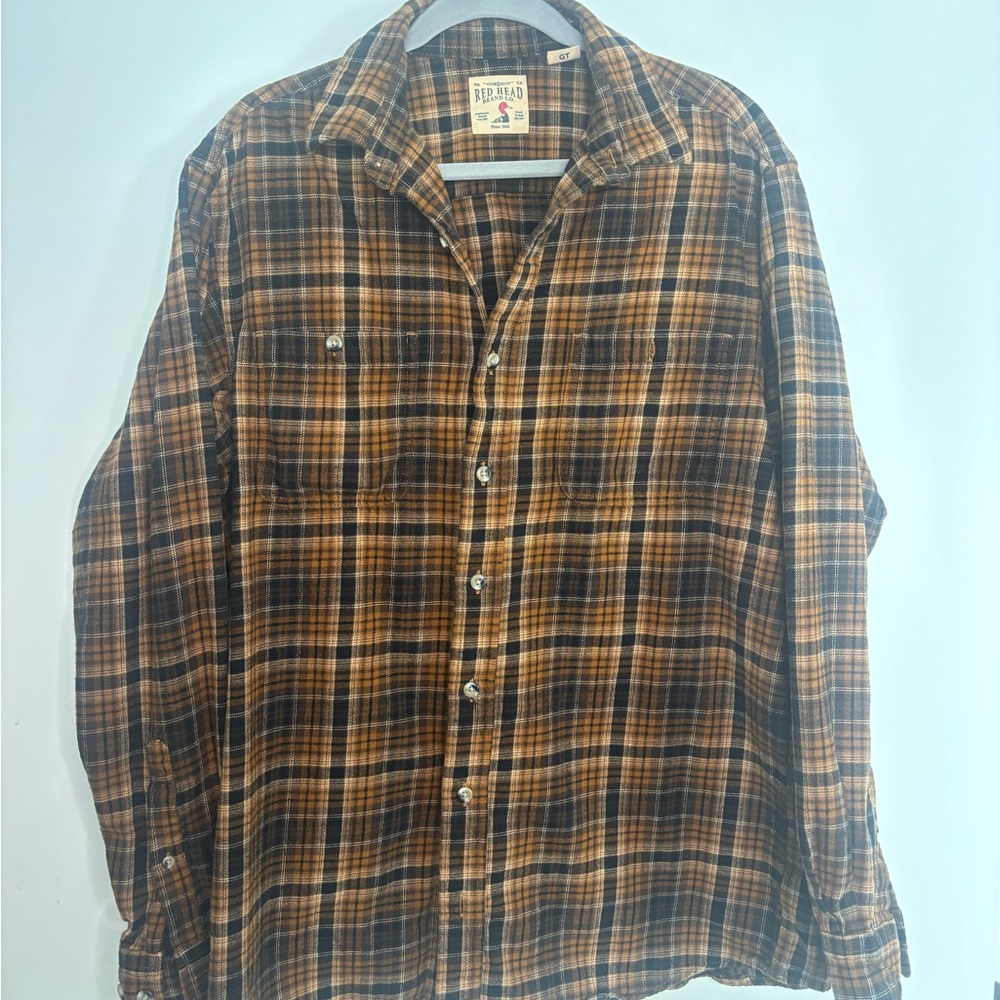 Ben Davis Tan and Black Plaid Casual Shirt